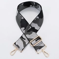 Adjustable wide woven shoulder strap in black white and grey camouflage with gold hooks - No. 211 Grey White Camo - Gold Hook