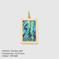 Rectangular 14K gold plated stainless steel pendant with colorful abalone shell inlay - Gold + Multi-color