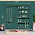 Black metal jewelry organizer with wooden base and earring hooks, size 30x35x9.5cm - Multifunctional Model / Black