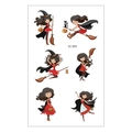 Waterproof Halloween cartoon witch tattoos for kids party, model EC-820 stickers - Red Dress Witch Cartoon Patterns (EC-820)