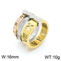 Three-piece set of gold, rose gold and silver rings with crystals and Roman numerals - Size 6 / Tricolor 3-in-1 Combo(KR100186-K) / Multicolor