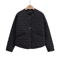 Women's black quilted jacket with heart pattern stitching and metal buttons - XS / Black