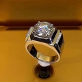 Silver moissanite ring with round-cut center stone and pave accents on a gold display stand - White Gold Ljz-250 / Adjustable Open