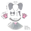 Plush elephant costume set for kids including headband, bowtie, gloves, tail, and tutu skirt - Elephant Nose 4-Piece Set + Gloves + Grey Tutu with Pink Bow