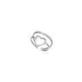 Silver adjustable stainless steel heart ring with sparkling zircons and open band design - Double Layer Heart Pave / Steel Color White Zircon