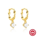 Elegant gold S925 sterling silver hoop earrings with shimmering cubic zirconia star charm - 925 Silver Gold Plated/Zirconia / #3 Gold - Twist Zirconia Dangle