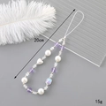 Phone charm with white pearls, purple faceted beads, and metal heart pendant, 20cm length - Pearl Heart Phone Chain Purple (K3353)