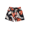 Jungen-Badeshorts mit tropischem Blattmuster in Schwarz und Orange mit Kordelzug - 152 / Schwarze Monstera