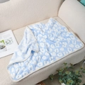 Soft light blue leopard print pet blanket with plush coral fleece texture and hemmed edges - Blue Lips