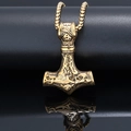 Golden Viking Mjolnir pendant necklace with intricate Celtic knots and relief patterns - Golden Mjolnir (F0503-3)
