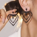 Luxurious double black heart dangle earrings with sparkling rhinestones for women - Black Double Layer Heart Style (DTE1516013GU-BK)