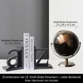 Nordic black and gold globe ornament with A-Z alphabet bookends for home office decor - Small Bronze Globe & Letter Bookends Set