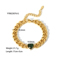 Bracelet cubain en acier inoxydable doré 18 carats avec une pierre verte en forme de cœur - Bracelet avec pierre précieuse verte en forme de cœur (YYB023076-G)