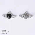 Dark style heart wing metal charm pendant with black gemstone inlay for jewelry DIY - 84443 Black