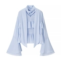Elegant light blue chiffon blouse with layered ruffles and flared sleeves for women - S / Light Blue