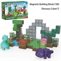200-delige magnetische pixelblokken speelset met groene en paarse dinosaurus kubussen - Dinosaurus Wereld Lavaset (B168-831)