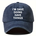Casquette de baseball en coton délavé bleu marine avec imprimé blanc pour hommes - Taille unique / Bleu Marine