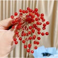Épingle à cheveux faite main avec perles d'agate rouge et fil doré, style rétro chinois - Style de grappe de fleurs en perles rouges(TB931)