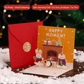 3D Christmas pop-up card with fireplace scene, 12x12cm yellow card and red envelope - Small Gathering / 12x12cm (Including Envelope/Sticker)