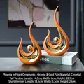 Modern abstract Phoenix art figurines in orange and gold ceramic for home decor - Phoenix Flight - Orange Gold Pair