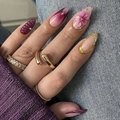 3D floral press-on nails with purple shell texture and gold relief accents - 3D Relief Floral Purple Gradient Style (JP4181)