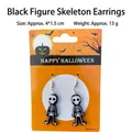 Hanging black skeleton drop earrings for women Halloween party jewelry accessory - Black Humanoid Skeleton Earrings