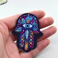 Acrylic Hamsa Hand pendant with blue Evil Eye and colorful mandala patterns for DIY jewelry - Style 7
