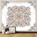Arazzo bohémien con mandala floreale arancione e blu per decorazione pareti - 73*95CM / Tessuto spazzolato