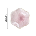 Detailed view of a pink lotus-shaped ceramic jewelry tray with 4.34-inch size mark - Leaf Pink