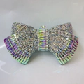 Borsa da sera a forma di fiocco con strass arcobaleno e cristalli rettangolari - Argento AB