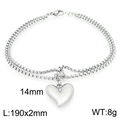 Double-layered silver snake chain bracelet featuring a polished 14mm heart pendant charm - 190mm x 2mm (Pendant 14mm) / Steel Bracelet (KB202990-Z)