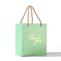 Mint green gift bag with gold foil Thank You text and woven handles for party favors - 13x8x15cm / Green + Champagne Handle