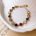 Lussuoso bracciale placcato oro con zirconi multicolori in un raffinato design vintage - Stile Fiore Multicolore (2#)