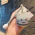 Creative gray wooden fish keychain toy with angry expression and small hitting stick - Sacabambaspis Wooden Fish - Angry