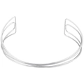 Detail shot of a silver metal open cuff bracelet featuring a minimalist woven design - Multi-Layer Wrapped Style (VL533) / Silver (VL533 Steel)