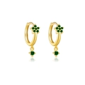 Detailed macro view of S925 silver flower earrings with green stones and gold plating - 925 Silver / Gold (Green Stone)