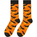 Texture a maglia dettagliata delle calze di Halloween arancioni con pipistrelli e zucche - A2022 Arancione Pipistrello Zucca
