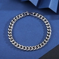 Classic silver stainless steel Cuban link bracelet for men with polished metal finish - Round Polished Bracelet [Width 6mm] / Length 21cm
