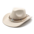 Classic cream felt western cowboy hat featuring ethnic style turquoise and star band details - M (56-58cm) / Beige