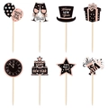 8-piece New Year cake toppers set in rose gold and black glitter paper designs - 8Pcs Cupcake Toppers - Rose Gold