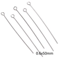 Five pieces of 0.6x50mm stainless steel eye pins for DIY jewelry making and crafting - Eye Pin 0.6x50mm Steel Color (20 pcs/Pack)