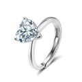 Adjustable S925 sterling silver ring featuring a sparkling heart-shaped zircon stone - Heart Shape LZR40-Silver-2ct