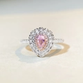 Anillo elegante de plata S925 con circón rosa talla pera y halo de diamantes - US 5 / Rosa