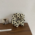 Elastico per capelli oversize a pois con trama a coste in crema e nero - Pois Beige