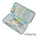 12pcs colorful stainless steel nail clipper set in mint green leather travel case - Colorful Yellow-Green 12-Piece Set