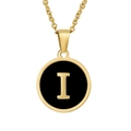 18K gold plated stainless steel necklace with black enamel letter I pendant - Black Enamel Letter I
