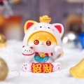 Cute resin Shiba Inu lucky fox figurine wearing cat hood with gold ingot and wealth sign - Shiba Inu Lucky Cat
