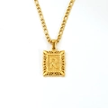 18K gold plated stainless steel Figaro necklace with vintage hollow R-letter pendant - Letter R(SP598G-R)