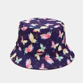 Detail of purple bucket hat with colorful butterfly and musical note print patterns - M / Navy Purple Butterfly Musical Note