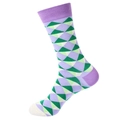 British style mid-calf socks with purple and green checkered geometric knit patterns - 1080-Green Purple Patchwork